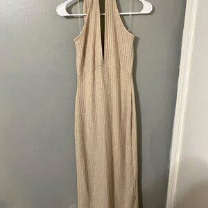 See You Monday LA Beige Halter Maxi Dress Ribbed Knit XL